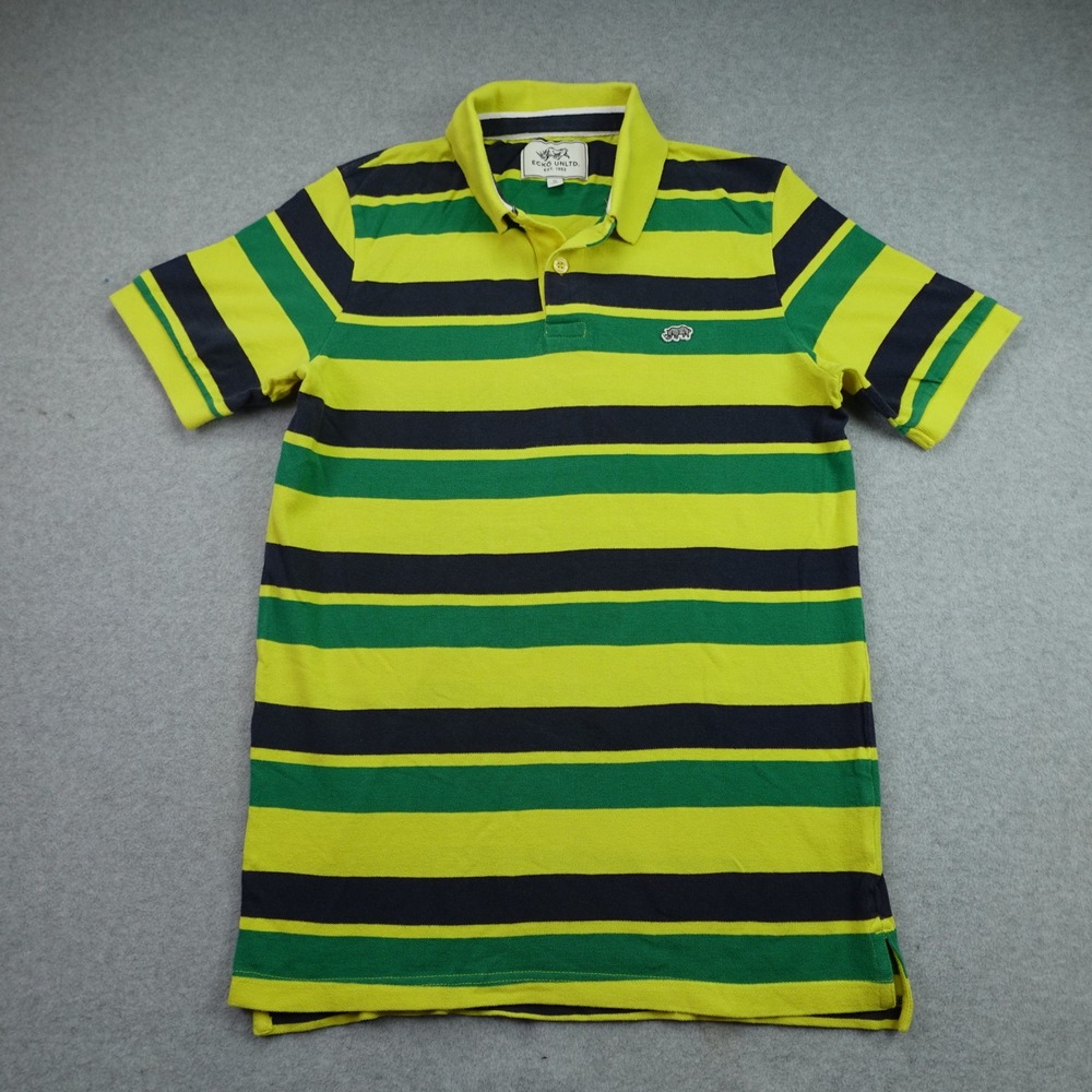 Ecko Unltd Polo Shirt Mens Small Yellow Green Striped Casual Streetwear